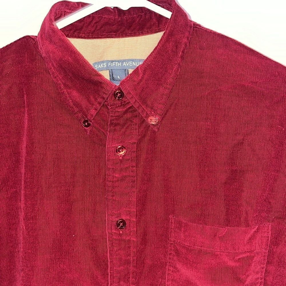 Saks Fifth Avenue Men’s Pocket Red Fine Twill Soft Corduroy Button Up Shirt L